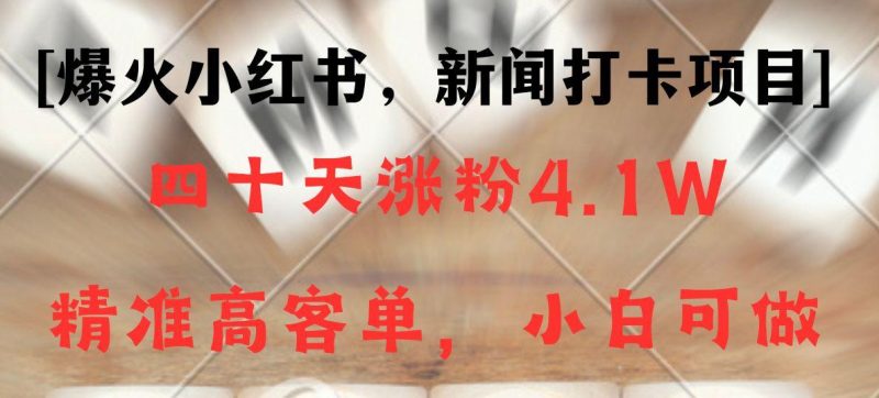 新闻打卡项目，小红书40天涨粉4.1w，高客单精准粉，变现能力超强-一人公司创业项目 - 淘金吧