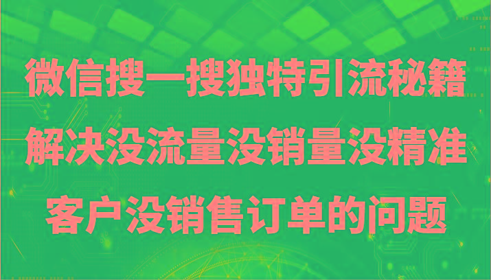 微信搜一搜暴力引流，解决没流量没销量没精准客户没销售订单的问题-一人公司创业项目 - 淘金吧