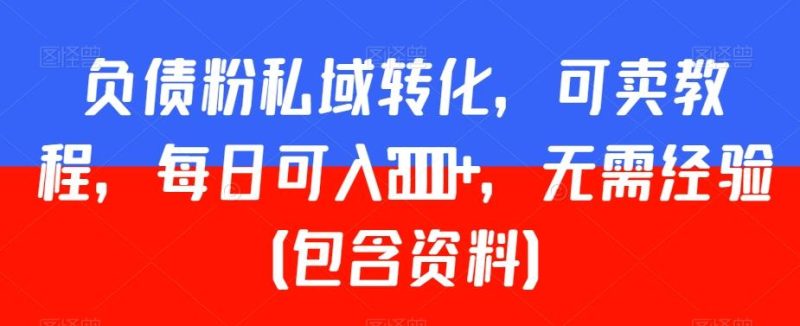 负债粉私域转化,可卖教程,每日可入2000+,无需经验(包含资料)【揭秘】-一人公司创业项目 - 淘金吧
