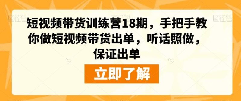 短视频带货训练营18期,手把手教你做短视频带货出单,听话照做,保证出单-一人公司创业项目 - 淘金吧