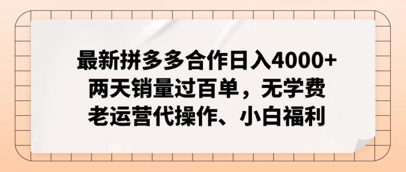 拼多多最新合作日入4000+两天销量过百单,无学费、老运营代操作、小白福利-一个公司创业项目 - 淘金吧