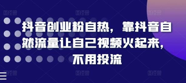 抖音创业粉自热，靠抖音自然流量让自己视频火起来，不用投流-一个公司创业项目 - 淘金吧