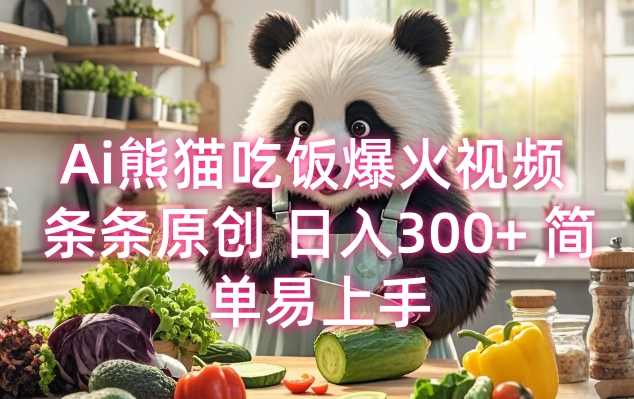 Ai熊猫吃饭爆火视频 条条原创 日入300+ 简单易上手-一人公司创业项目 - 淘金吧