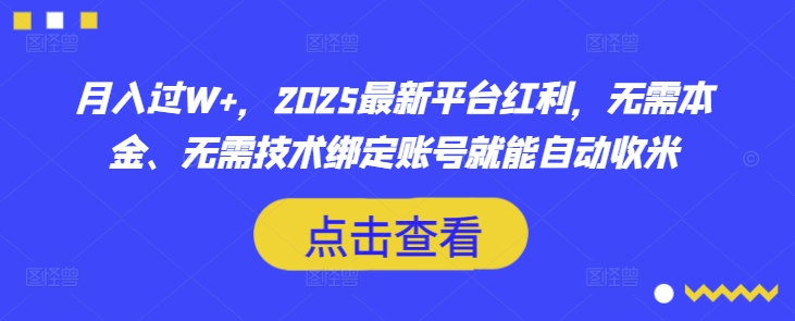 月入过W+，2025最新平台红利，无需本金、无需技术绑定账号就能自动收米-一人公司创业项目 - 淘金吧