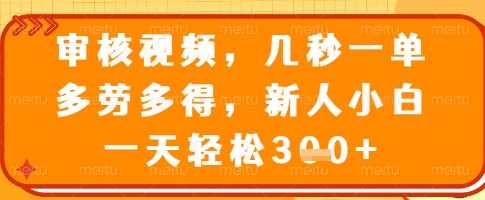审核视频，几秒一单，多劳多得，新人小白一天轻松3张【揭秘】-一人公司创业项目 - 淘金吧
