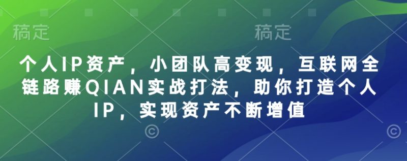 个人IP资产,小团队高变现,互联网全链路赚QIAN实战打法,助你打造个人IP,实现资产不断增值-一个公司创业项目 - 淘金吧