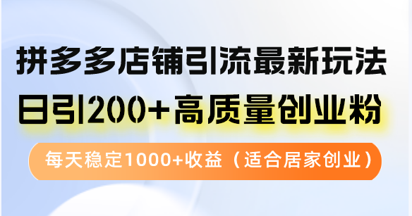 拼多多店铺引流最新玩法，日引200+高质量创业粉，每天稳定1000+收益(…-一人公司创业项目 - 淘金吧