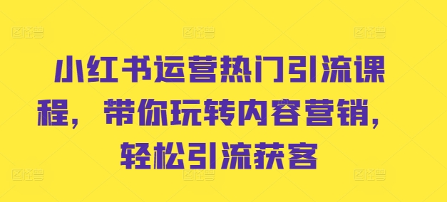 小红书运营热门引流课程,带你玩转内容营销,轻松引流获客
