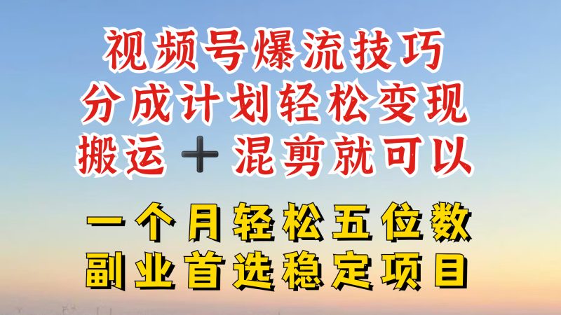 视频号分成最暴力赛道,几分钟出一条原创,最强搬运+混剪新方法,谁做谁爆【揭秘】-一人公司创业项目 - 淘金吧