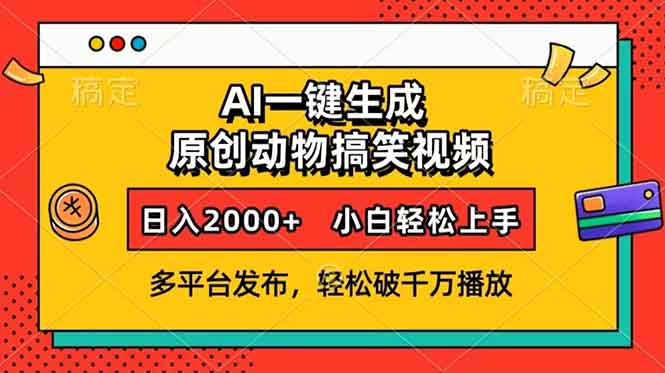 AI一键生成动物搞笑视频，多平台发布，轻松破千万播放，日入2000+，小…-一人公司创业项目 - 淘金吧
