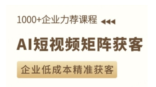 AI短视频矩阵获客实操课，企业低成本精准获客-一个公司创业项目 - 淘金吧