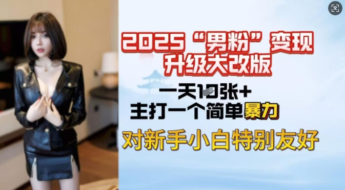2025男粉变现全新玩法升级,日入上千简简单单,小白可轻松上手-一人公司创业项目 - 淘金吧