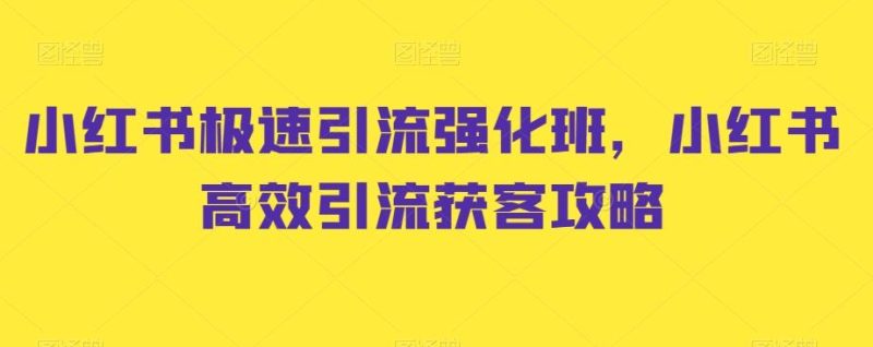 小红书极速引流强化班,小红书高效引流获客攻略-一人公司创业项目 - 淘金吧