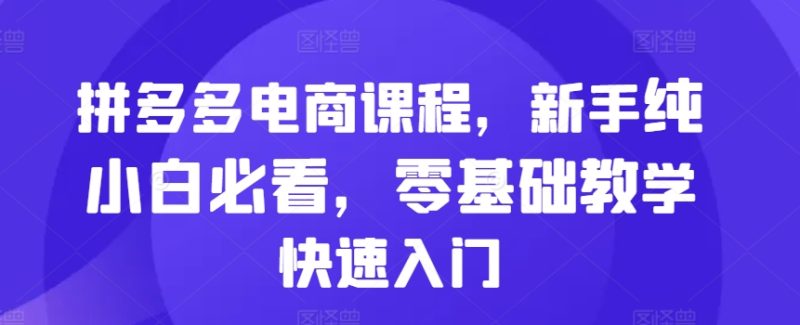 拼多多电商课程,新手纯小白必看,零基础教学快速入门-一人公司创业项目 - 淘金吧