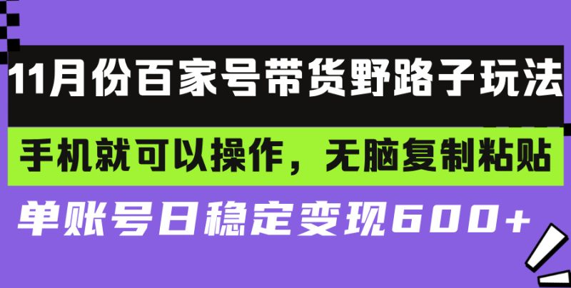 百家号带货野路子玩法 手机就可以操作,无脑复制粘贴 单账号日稳定变现…-一人公司创业项目 - 淘金吧
