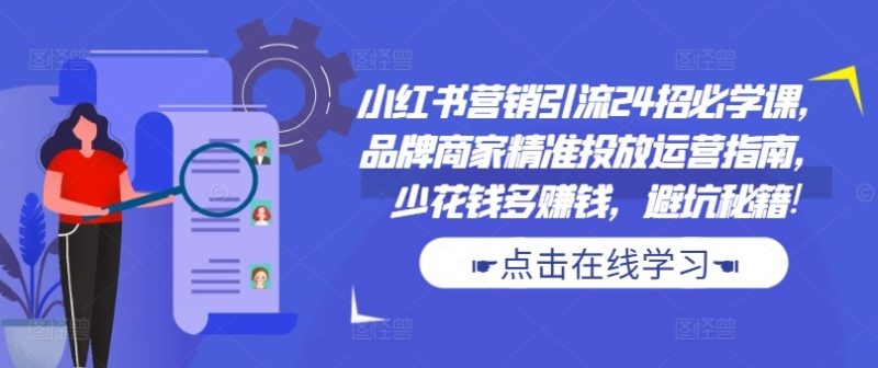 小红书营销引流24招必学课,品牌商家精准投放运营指南,少花钱多赚钱,避坑秘籍!-一人公司创业项目 - 淘金吧