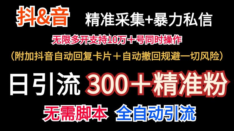 抖音采集+无限暴力私信机日引流300＋(附加抖音自动回复卡片＋自动撤回规避风险)-一人公司创业项目 - 淘金吧
