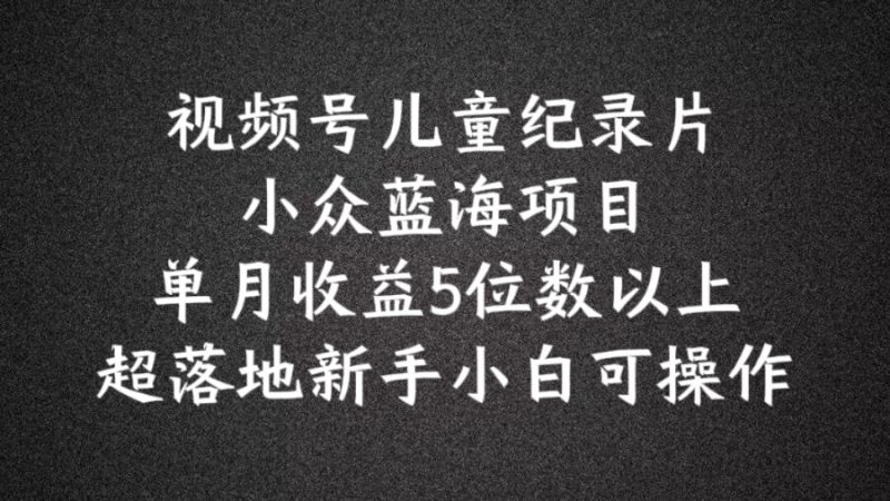 2024蓝海项目视频号儿童纪录片科普,单月收益5位数以上,新手小白可操作【揭秘】-一人公司创业项目 - 淘金吧