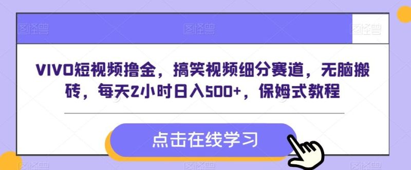 VIVO短视频撸金，搞笑视频细分赛道，无脑搬砖，每天2小时日入500+，保姆式教程-一人公司创业项目 - 淘金吧