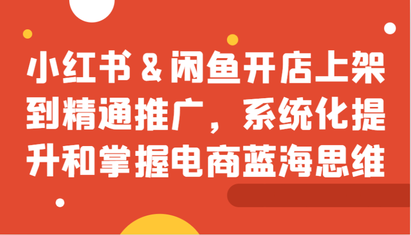 小红书&闲鱼开店上架到精通推广,系统化提升和掌握电商蓝海思维-一人公司创业项目 - 淘金吧