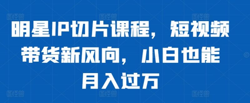 明星IP切片课程,短视频带货新风向,小白也能月入过万-一人公司创业项目 - 淘金吧