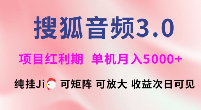 搜狐音频挂ji3.0.可矩阵可放大，独家技术，稳定月入5000+【揭秘】-一人公司创业项目 - 淘金吧
