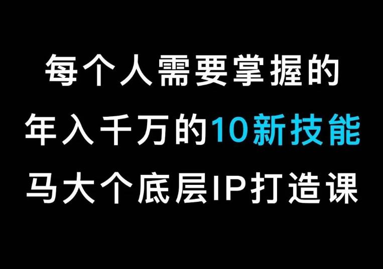 马大个的IP底层逻辑课，​每个人需要掌握的年入千万的10新技能，约会底层IP打造方法！-淘金吧副业资源站