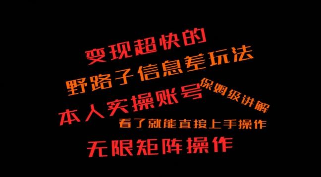 变现超快的野路子信息差玩法，本人实操账号保姆级讲解-一人公司创业项目 - 淘金吧