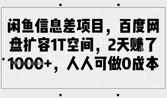闲鱼信息差项目，百度网盘扩容1T空间，2天收益1k+，人人可做0成本-一人公司创业项目 - 淘金吧