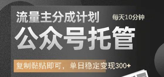 公众号托管计划-流量主分成计划，每天只需发布文章，单日稳定变现300+-一人公司创业项目 - 淘金吧