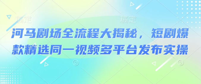 河马剧场全流程大揭秘，短剧爆款精选同一视频多平台发布实操-一人公司创业项目 - 淘金吧