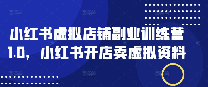 小红书虚拟店铺副业训练营1.0，小红书开店卖虚拟资料-一人公司创业项目 - 淘金吧
