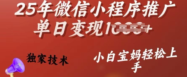 25年微信小程序推广单日变现多张,独家技术,小白宝妈轻松上手【揭秘】-一人公司创业项目 - 淘金吧