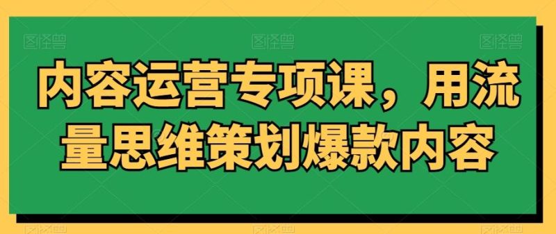 内容运营专项课,用流量思维策划爆款内容-一人公司创业项目 - 淘金吧