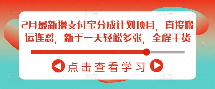 2月最新撸支付宝分成计划项目，直接搬运连怼，新手一天轻松多张，全程干货-一人公司创业项目 - 淘金吧