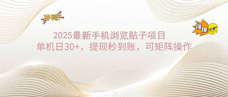 2025手机浏览帖子单机日30+,提现秒到账,可矩阵操作-一人公司创业项目 - 淘金吧