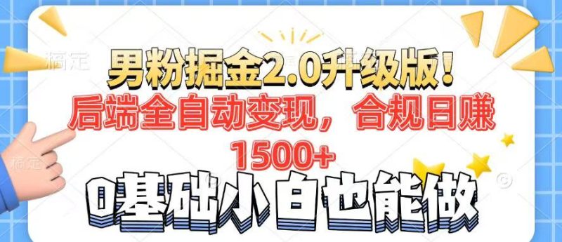 男粉项目2.0升级版！后端全自动变现，合规日赚1500+，7天干粉矩阵起号…-一人公司创业项目 - 淘金吧