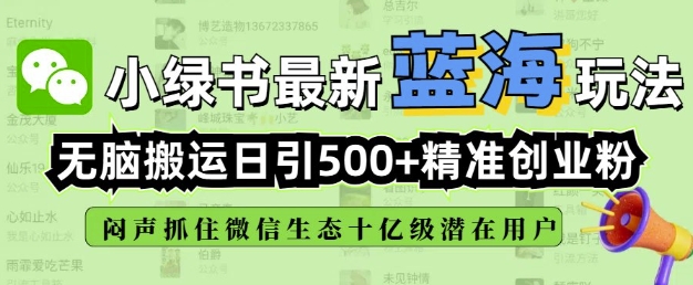 小绿书无脑搬运引流，全自动日引500精准创业粉，微信生态内又一个闷声发财的机会-一人公司创业项目 - 淘金吧