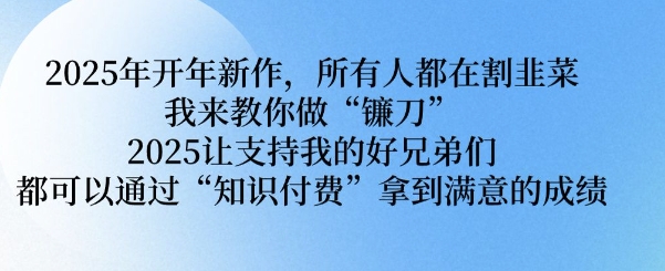 2025年开年新作,所有人都在割韭菜,我来教你做“镰刀” 2025让支持我的好兄弟们都可以通过“知识付费”拿到满意的成绩【揭秘】-一人公司创业项目 - 淘金吧