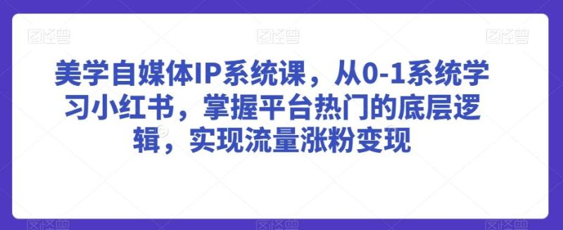 美学自媒体IP系统课，从0-1系统学习小红书，掌握平台热门的底层逻辑，实现流量涨粉变现-淘金吧副业资源站