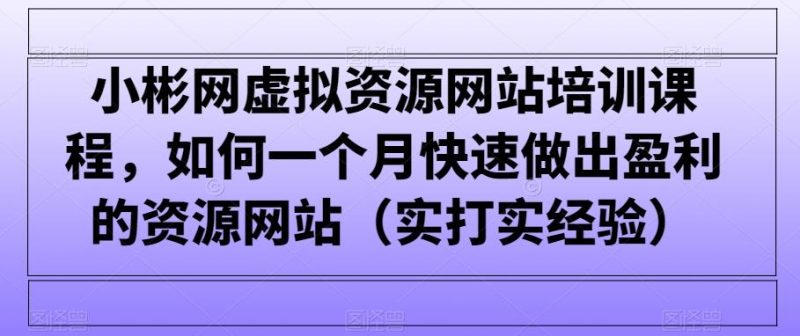 小彬网虚拟资源网站培训课程，如何一个月快速做出盈利的资源网站(实打实经验)-淘金吧副业资源站