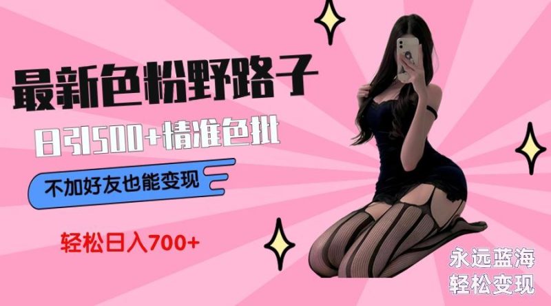 最新色粉变现野路子，日引500+老色批 可不加好友直接变现 小白轻松日入700+-一人公司创业项目 - 淘金吧