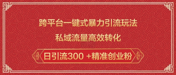 跨平台一键式暴力引流玩法，私域流量高效转化日引流300 +精准创业粉-一人公司创业项目 - 淘金吧