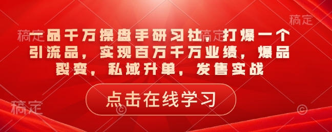 一品千万操盘手研习社，打爆一个引流品，实现百万千万业绩，爆品裂变，私域升单，发售实战-一人公司创业项目 - 淘金吧