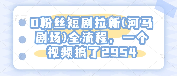 0粉丝短剧拉新(河马剧场)全流程，一个视频搞了2954-一人公司创业项目 - 淘金吧