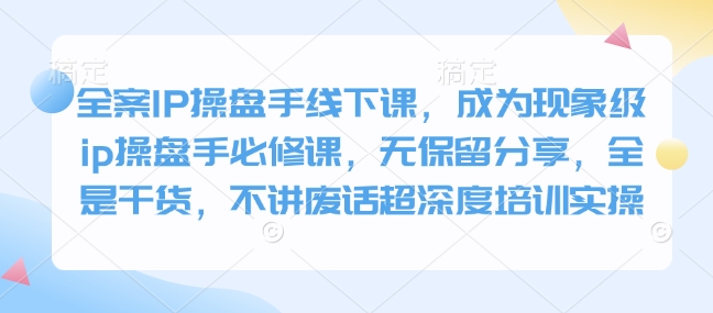 全案IP操盘手线下课，成为现象级ip操盘手必修课，无保留分享，全是干货，不讲废话超深度培训实操-一人公司创业项目 - 淘金吧