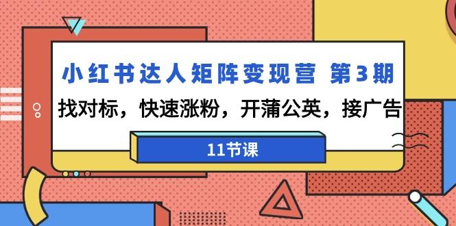 小红书达人矩阵变现营 第3期，找对标，快速涨粉，开蒲公英，接广告-11节课-一人公司创业项目 - 淘金吧