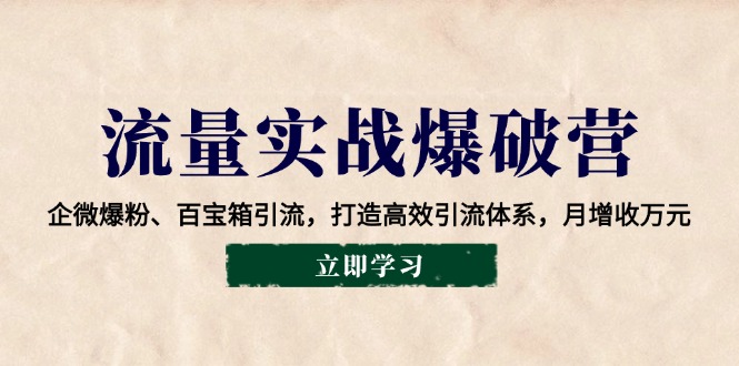 流量实战爆破营：企微爆粉、百宝箱引流，打造高效引流体系，月增收万元-一人公司创业项目 - 淘金吧