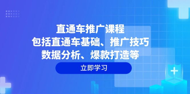 直通车推广课程：包括直通车基础、推广技巧、数据分析、爆款打造等-一人公司创业项目 - 淘金吧