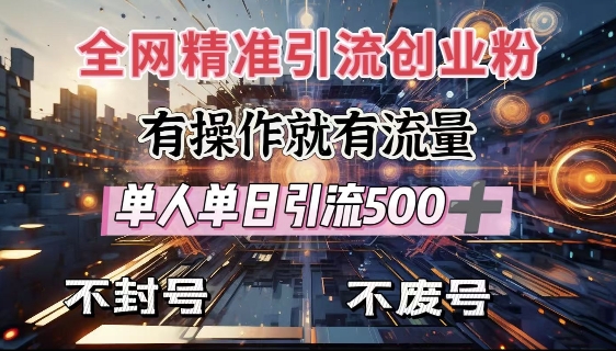 全网独家引流创业粉，有操作就有流量，单人单日引流500+，不封号、不费号-一人公司创业项目 - 淘金吧